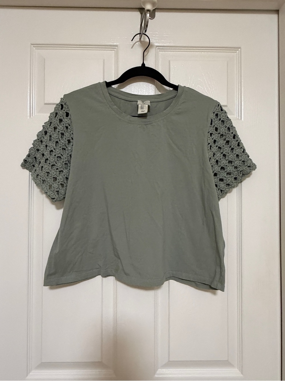 Joie Sage Green Crochet Sleeve Tee XL Boho Cotton Top